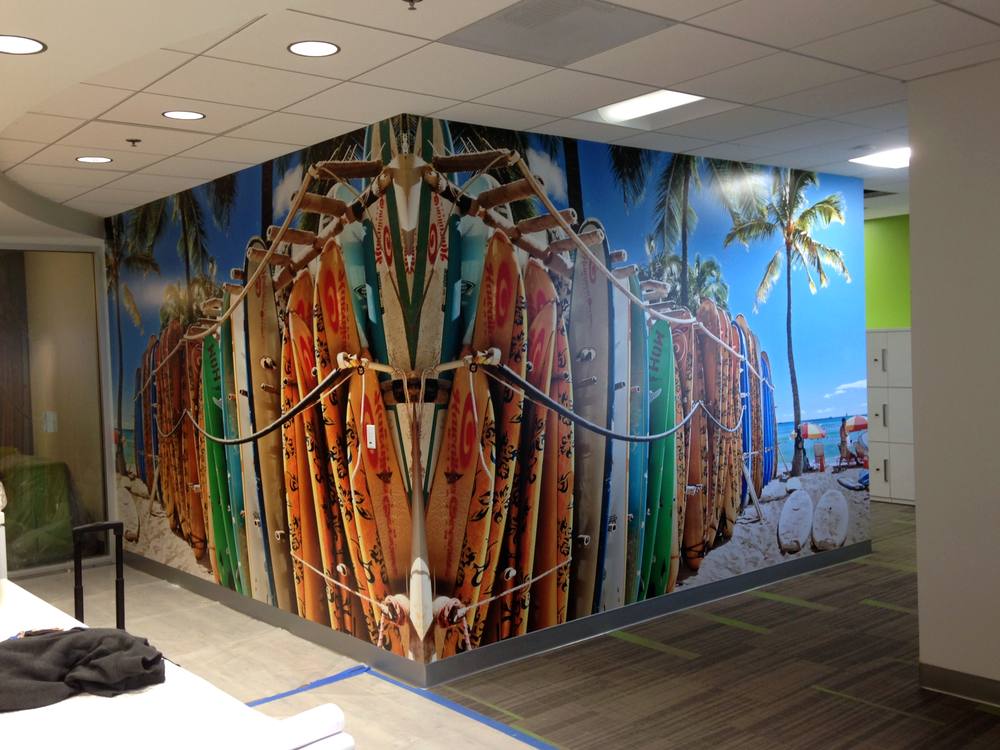 Surfboards beach office wall mural